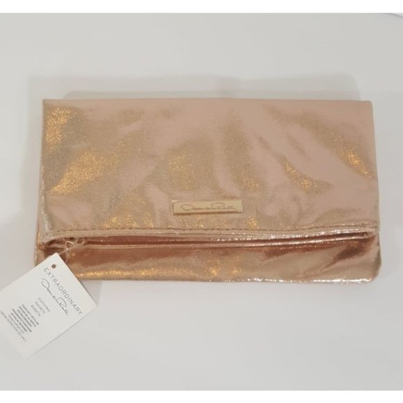 Oscar De Le Renta Shimmery Rose Gold Clutch - Picture 1 of 5